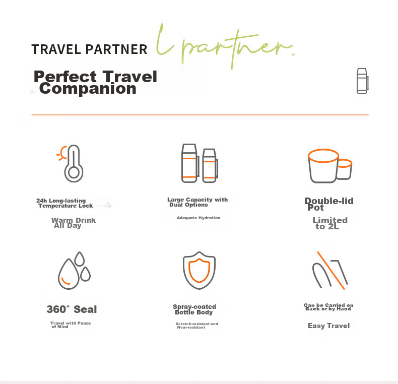 Joyoung Travel Kettle Insulated Flask 304 Stainless Steel Large Capacity Vacuum Outdoor Water Bottle Insulated Cup Black 2L 2