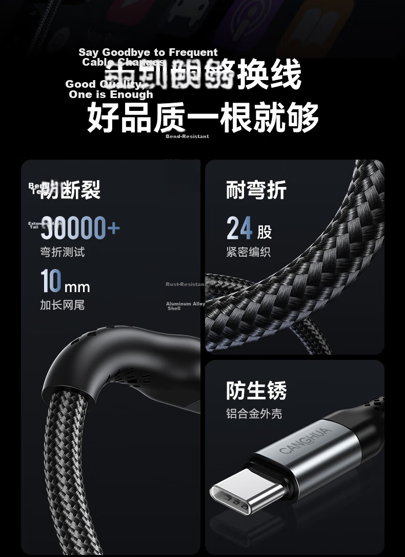 CangHua PD240W Dual-Head Type-C Charging Cable 6A Current CTOC Fast Charge Compatible with 100W/88W/66W for Huawei Mate 80 Pro/Pura 70 Honor Phones 12