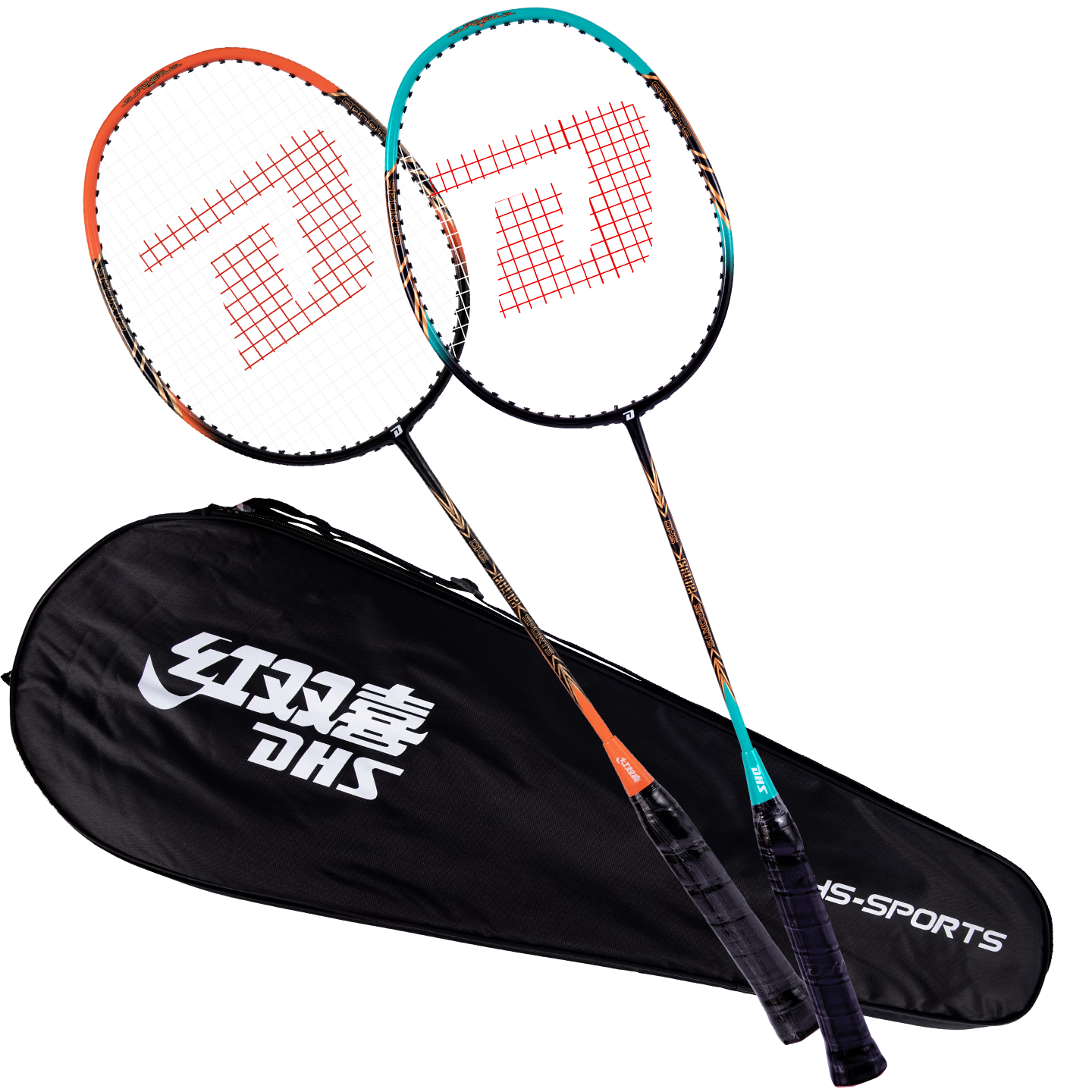 DHS Badminton Racket Set, Composite Carbon Fiber Rackets, EG402 Pre-Strung with Grip Tape, Badminton Shuttlecocks Included