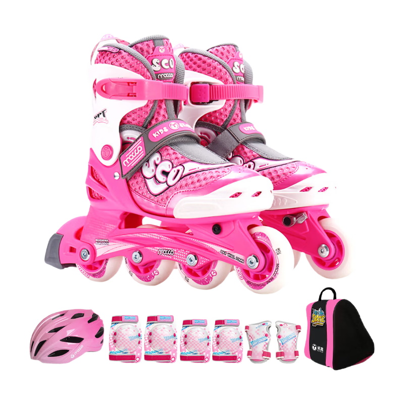 Migao Roller Skates Set for Children, Girls' Complete Inline Skating Set with Adjustable Wheels SC0 Upgraded Version, Pink S