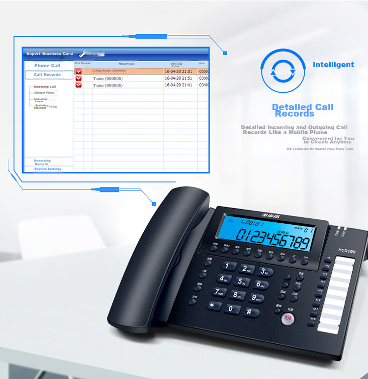 BBK Recording Telephone Fixed Desk Phone Office Home Computer Connection Large Storage Smart Screen Dialing HCD198 Deep Blue 8
