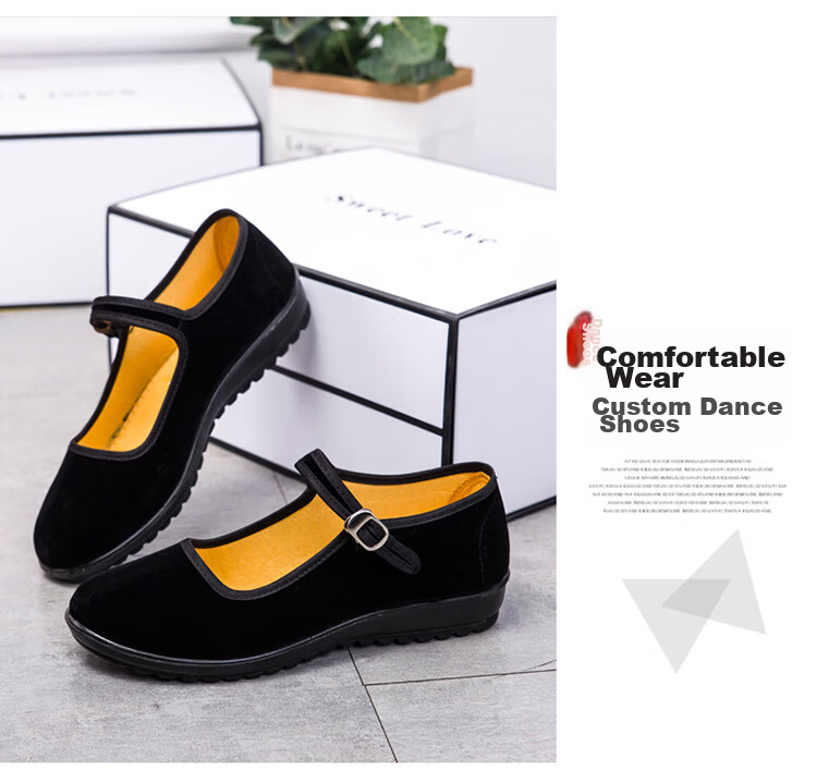 IQGD Old Beijing Cloth Shoes for Women, Casual Dance Flat Shoes, Hotel Mom Shoes, Wear-Resistant Breathable 024 Black Size 36 12