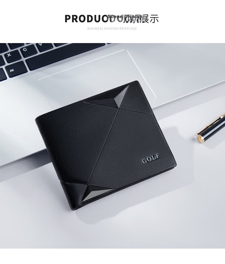 GOLF Men's First Layer Cowhide Horizontal Wallet Multi-Card Short Thin Wallet Gift Box Set for Boyfriend 14
