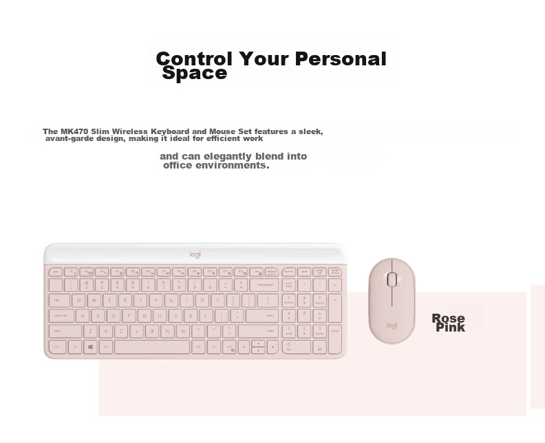 Logitech MK470 Stylish Series Wireless Keyboard and Mouse Combo Ultra-thin Full-size Rose Pink with 2.4G Wireless Receiver 2