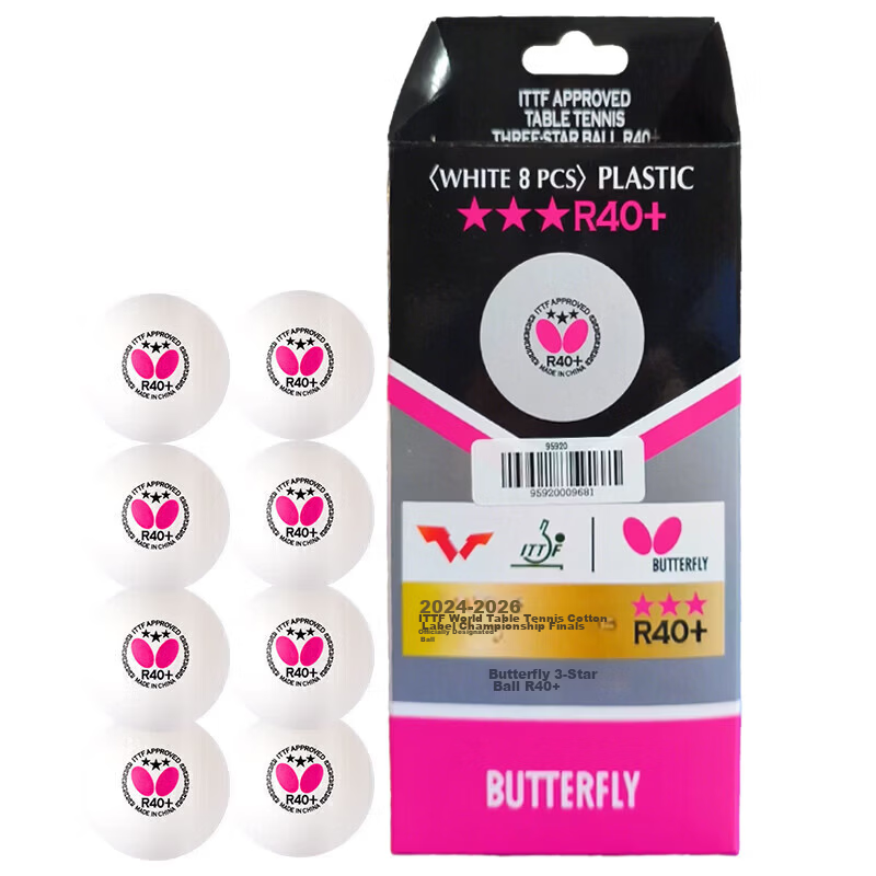 BUTTERFLY Butterfly Samsung Table Tennis Balls 8-Pack Professional Tournament R40+ White