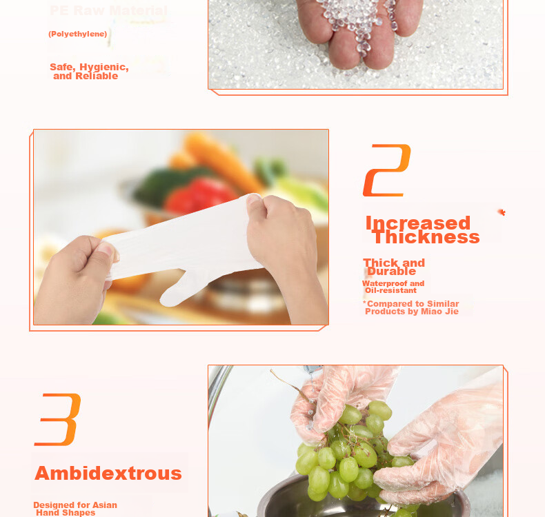 MIAOJIE Thick Disposable Gloves, 100 Pieces * 3 Packs, Pull-Out Style Durable, for Dining Table And Outdoor Cooking 4
