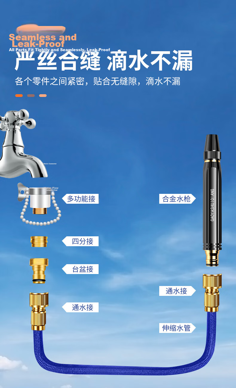 Jumu High-Pressure Car Wash Water Gun Expandable Hose Spray Gun for Home and Garden Cleaning 16
