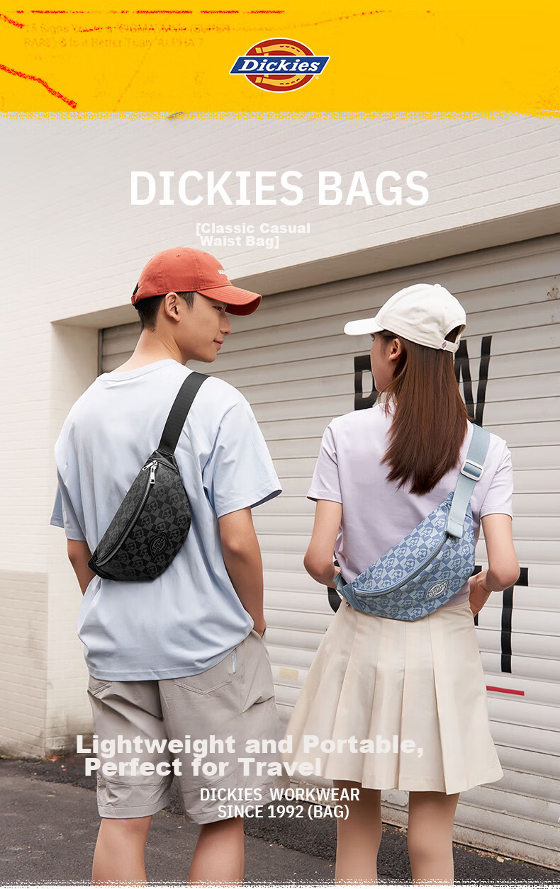 Dickies Commuter Single Shoulder Crossbody Sports Outdoor Hiking Large Capacity Checkered Unisex Waist Chest Bag Denim Blue 1