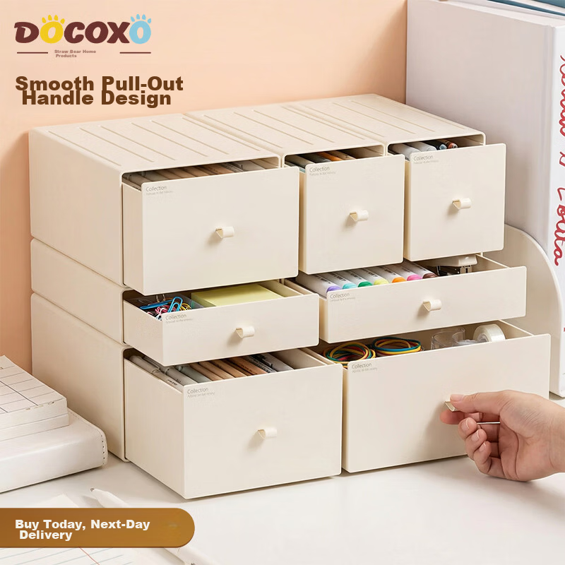 DOCOXO Desktop Storage Box Drawer Organizer Desk Storage Box Cream White Medium Drawer Storage Box