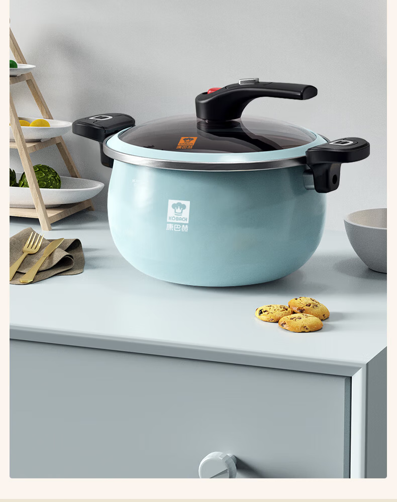 KOBACH Enamel Soup Pot Micro Pressure Enameled Cast Iron Non-Stick Stew Pot Compatible with Induction Cooker and Gas Stove 16