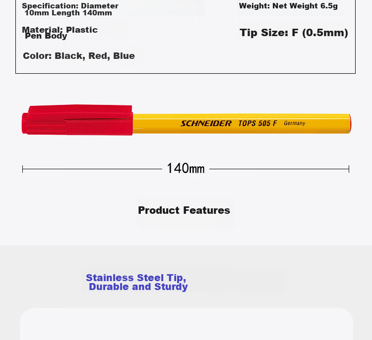 Schneider Ballpoint Pen, Large Capacity 0.5mm Bullet Tip, Smooth Ink Flow, for Students And Daily Office Use, 505F-Red, Pack of 5 4