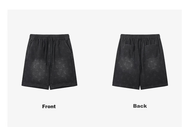 CABBEEN Laser Pattern Logo Men's Commuter Durable Versatile 2026 Summer Breathable Printed Denim Shorts 19