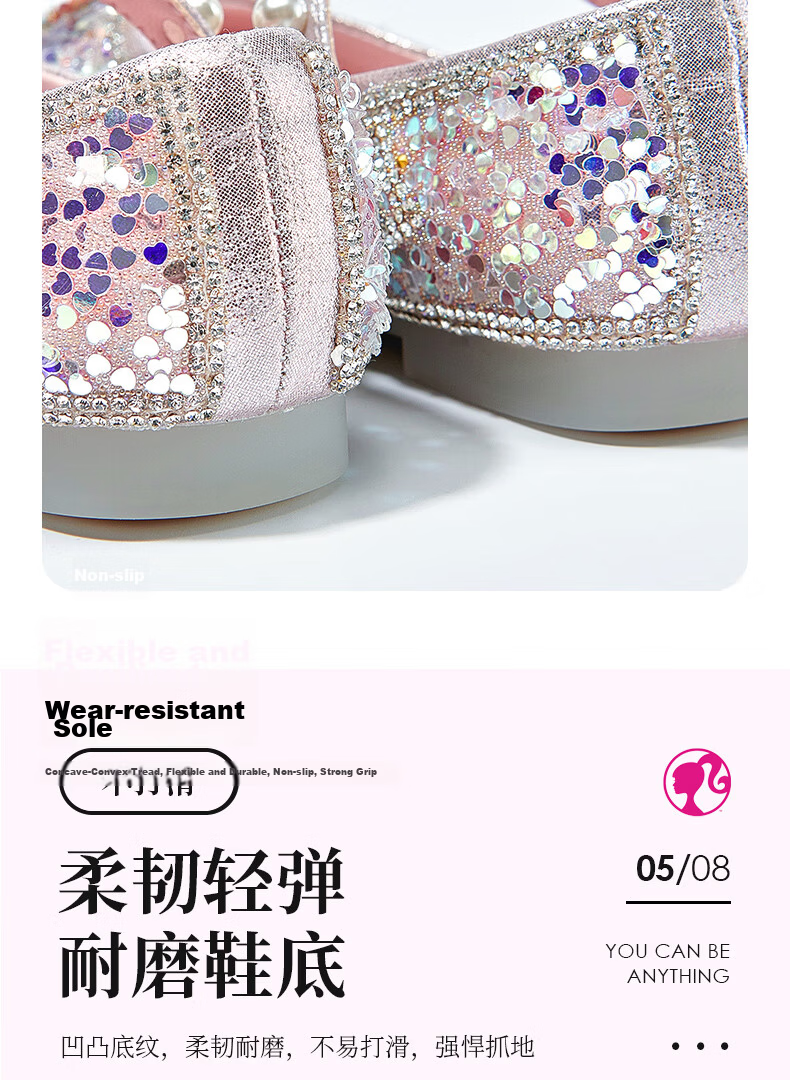 Barbie Kids Girls Spring Autumn Crystal Princess Stage Performance Leather Shoes Fashion Outdoor DA6512 Size 29 Blue 10
