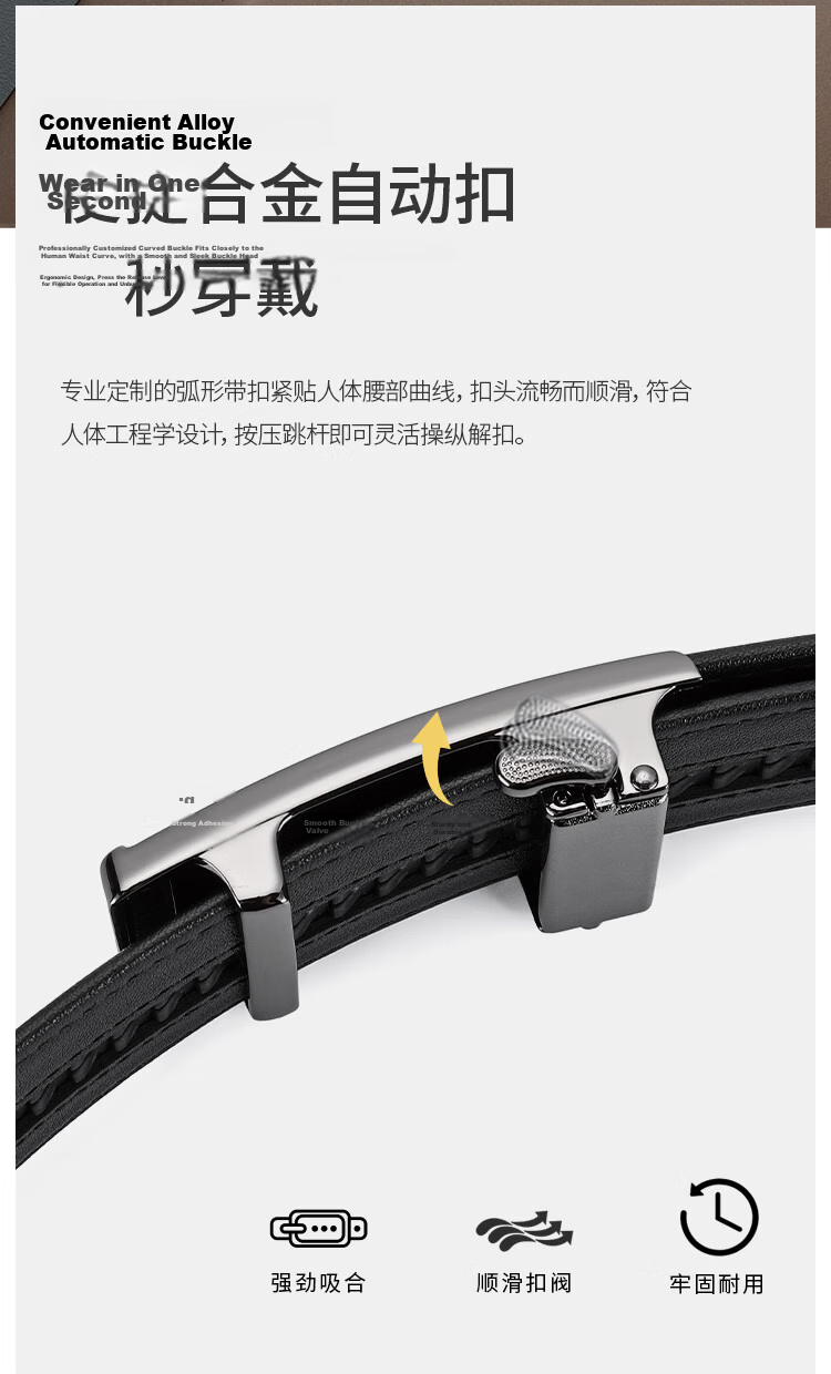 Goldlion Men's Deer Leather Automatic Buckle Belt with Inner Buckle, Wooden Gift Box, Birthday Gift 5