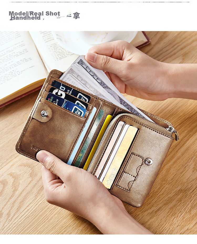 BOSTANTEN Men's Wallet, Short Style, Top-Grain Leather, Student Foldable Multi-Card Holder, Korean-Style Clutch Wallet for Me 8