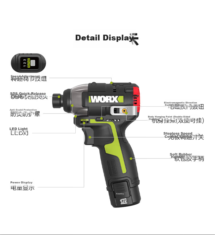 WORX 12V 160N Brushless Electric Impact Driver WU132X.91 (Bare Tool), Lithium Battery Handheld Drill, Electric Screwdriver 19