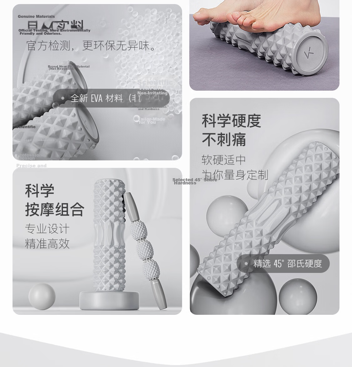 Keep Solid Foam Roller Muscle Relaxation Spiky Massage Stick Roller Yoga Equipment Solid Version 45cm Glacier Gray 8
