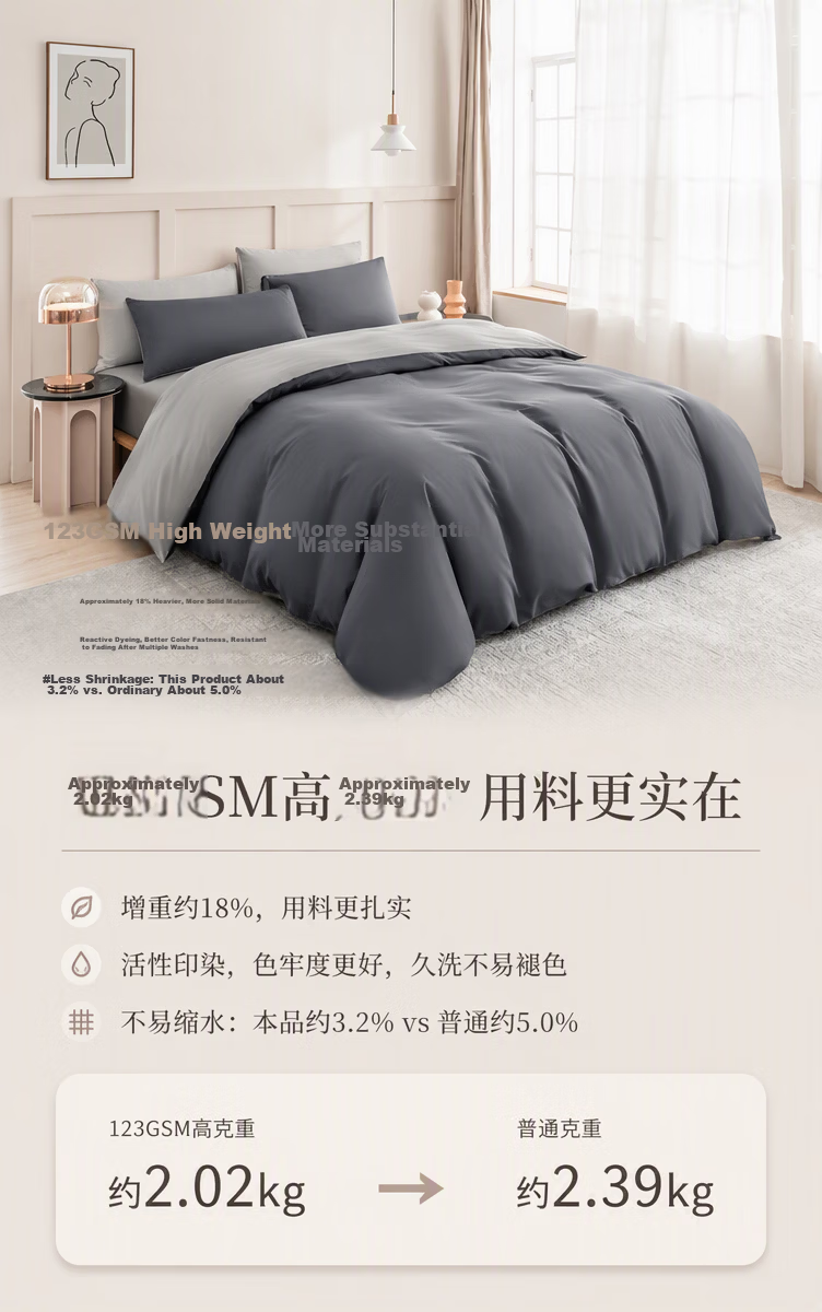 JD Original Pure Cotton Four-Piece Bedding Set, National Standard Class A, Linen-Like Air Wash, Moisture-Absorbing Breathable Cotton Bedsheet Duvet Cover Pillowcase Bedding Set for 1.5m Bed, Twilight Blue Purple 10