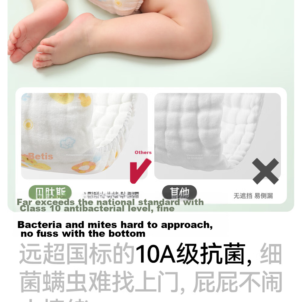 Betis Baby Diaper Gauze Integrated Fixing Belt Washable Diaper Cover XL Size for 15-30 lbs 4-Pack 15