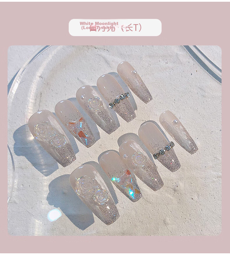 Chense Handmade Wearable Nail Art Stickers Short False Nails (Glass Bead Cat Eye XS) 15