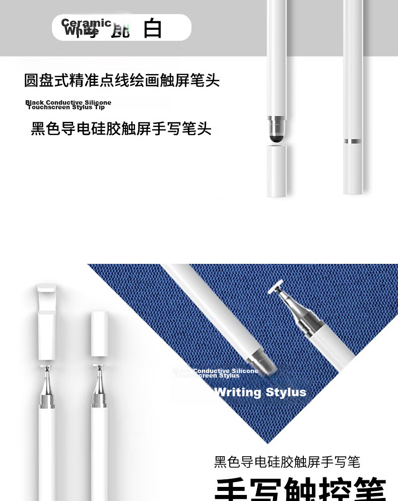 Aolang IPad Capacitive Stylus, Mobile Touch Pen, Round Disc Touchscreen Pen for Tablets, Universal Drawing Pen for Xiaomi, Apple, OPPO, Huawei Matepa, Writing Ballpoint Pen, Two-In White 6