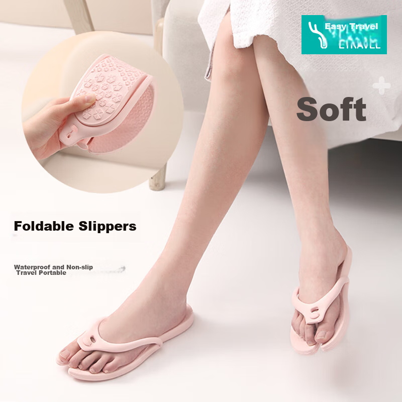 Etravel Foldable Travel Slippers Lightweight Non-Slip Portable Flip Flops Beach Bathroom Sandals for Men and Women Navy XL