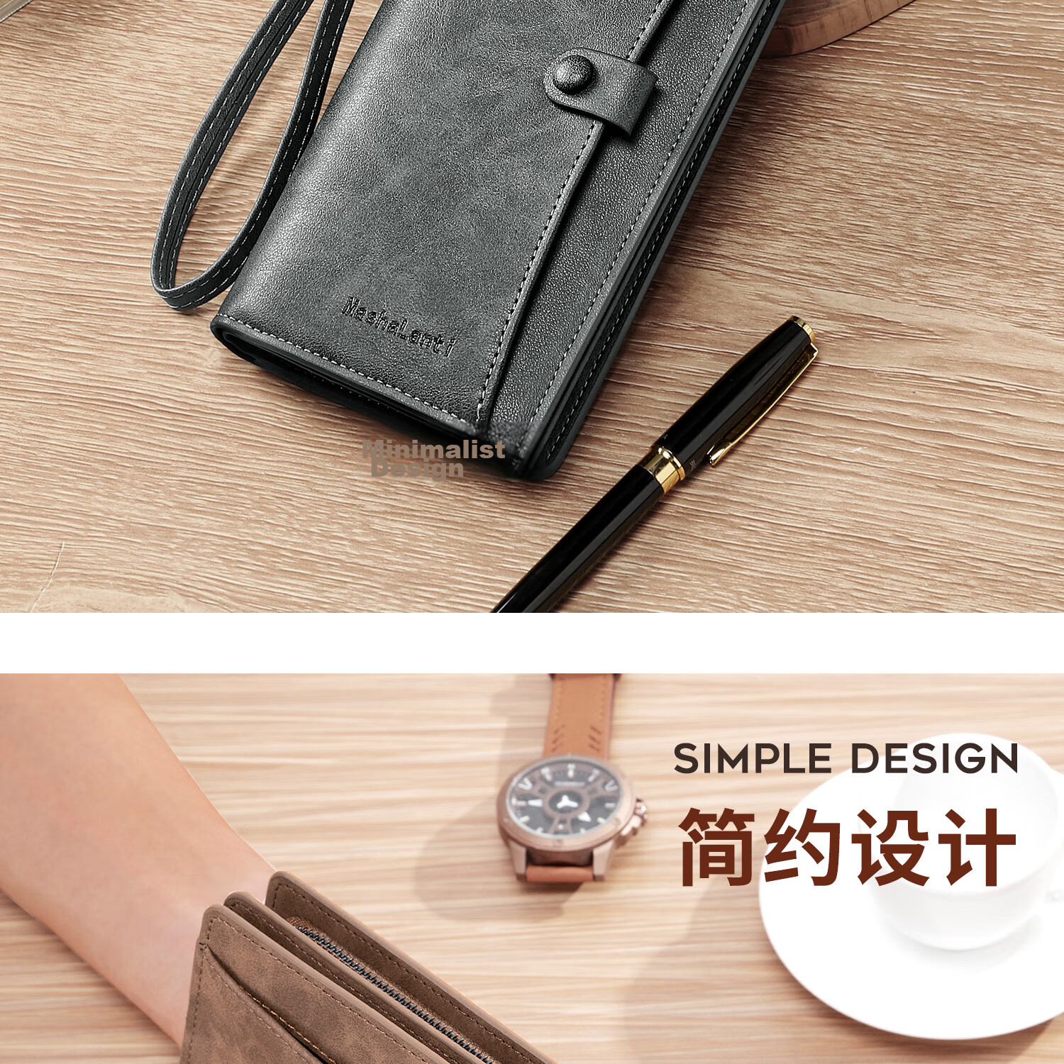 MashaLanti Men's Wallet, Large Capacity, Leather Billfold, Long Zipper Coin Purse, Multifunctional Clutch Card Holder, Business Document Wallet All-I 7