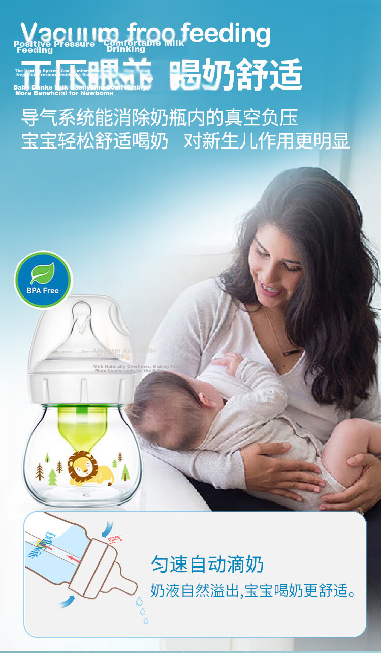 Bulangboshi Anti-Colic Baby Bottle (60ml Glass for 0-1 Month + 150ml Glass for 0-3 Months), Specially Designed for Newborns, Lion And Cute Rabbit Desig 6