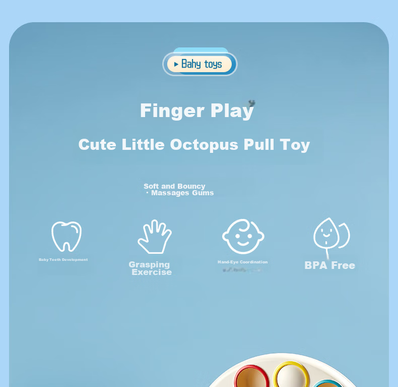 Danmiqi Infant Finger Octopus Pull Toy Early Education Toy 0-1 Year Old Girl Birthday Gift Chewable 2