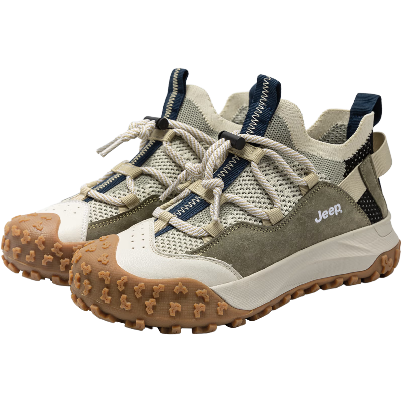 JEEP Women's Lightweight Spring Slip-On Hiking Shoes Outdoor Thick-Soled Retro Sneakers Light Gray Size 38