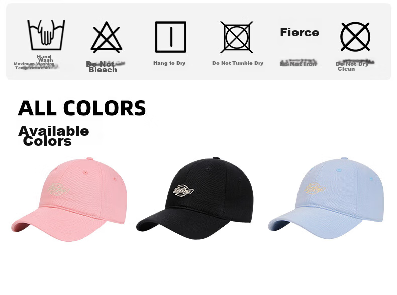 Dickies American Style Baseball Cap Unisex Soft Top Duckbill Hat Pure Cotton Outdoor Sunshade Black 3