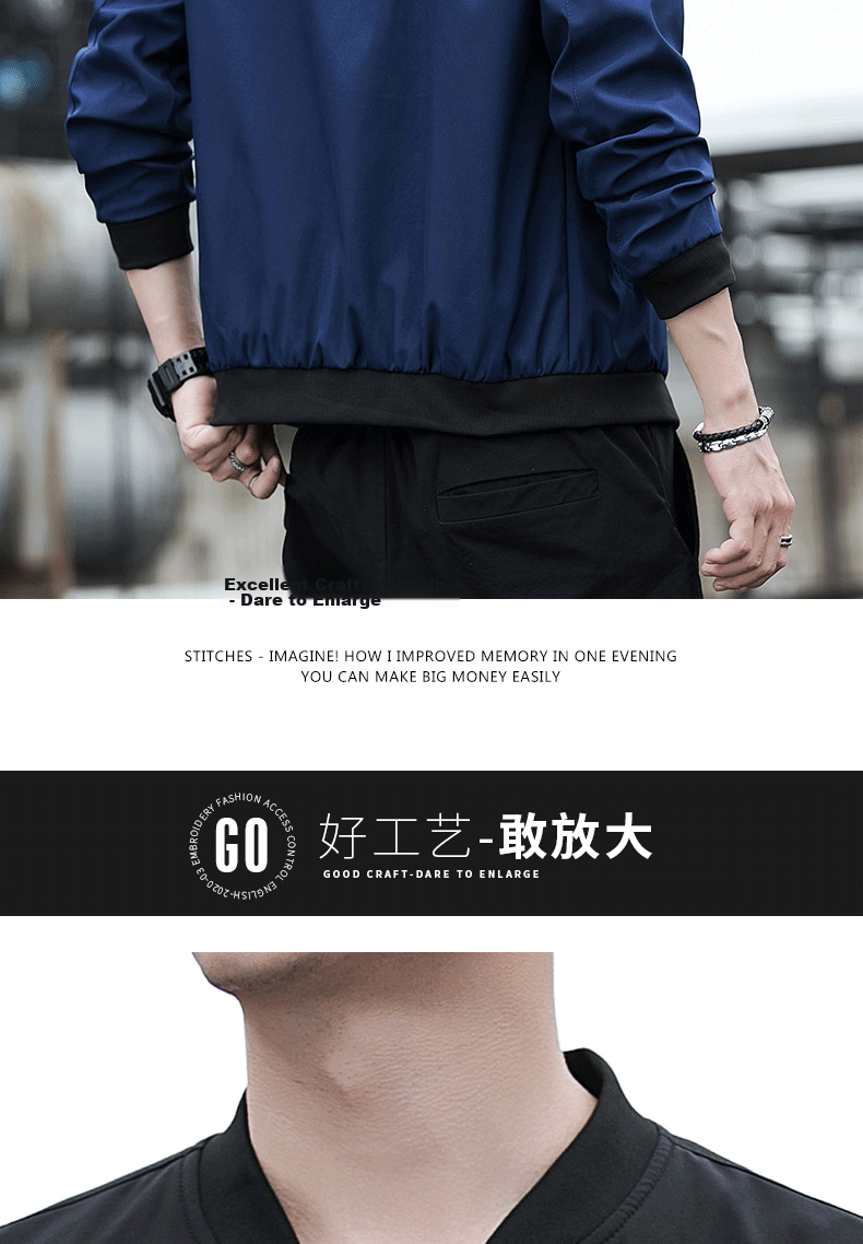 JEEP SPIRIT Men's Jacket, Spring And Autumn Baseball Jacket, Stand-Up Collar, Solid Color, Loose-Fitting Fashionable Outerwear, Black, 2XL 22