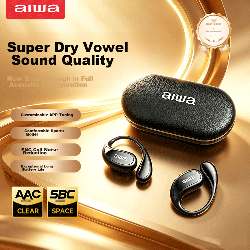 Aiwa AW35 Lightweight Luxury Experience Bone Conduction Open Wireless Sports Ear-Hook Bluetooth Headphones Compatible with Huawei Xiaomi Apple Honor Latest Model White