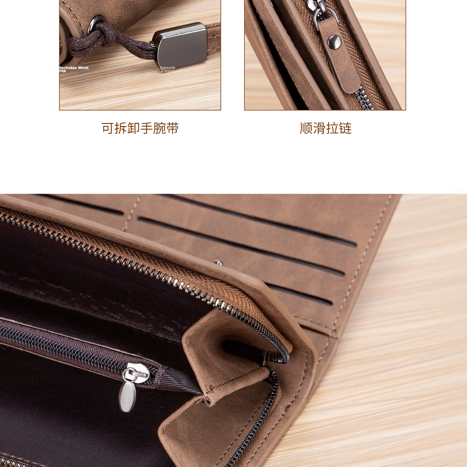 MashaLanti Men's Wallet, Large Capacity, Leather Billfold, Long Zipper Coin Purse, Multifunctional Clutch Card Holder, Business Document Wallet All-I 15