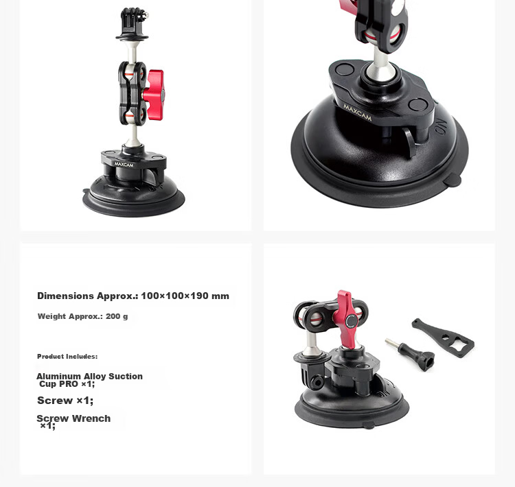 MAXCAM, Suitable for GoPro Ace Pro 2/GoPro 13/12 Action Cameras, Car Aluminum Alloy Suction Cup PRO Glass Mount, Vehicle-Mounted Off-Road Bracket Accessory 16