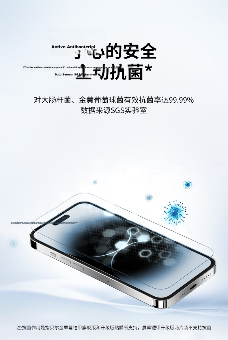 BELKIN iPhone 15 Pro Max Tempered Glass Screen Protector 9H Anti-Shatter Film German Schott Antibacterial Material OVA134 15