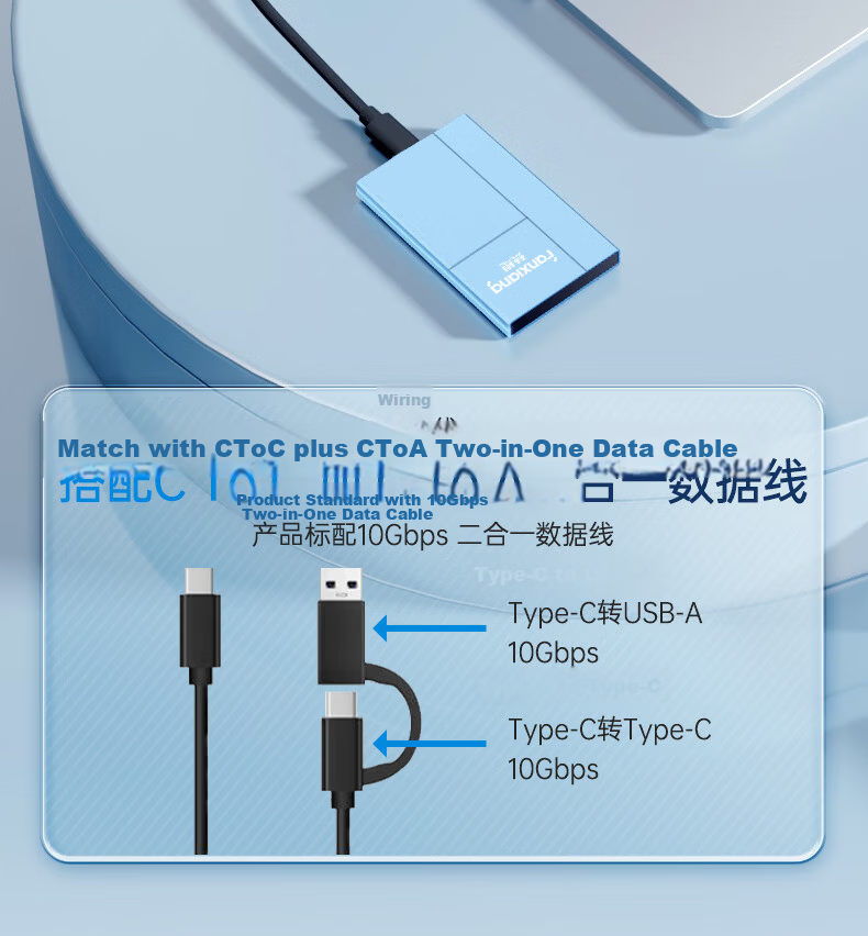 FANXIANG 500GB Portable Solid State Drive (PSSD), Type-C USB 3.2 High-Speed Reading 1000MB/S, Direct Phone Connection, Laptop External Hard Drive PS1008 9