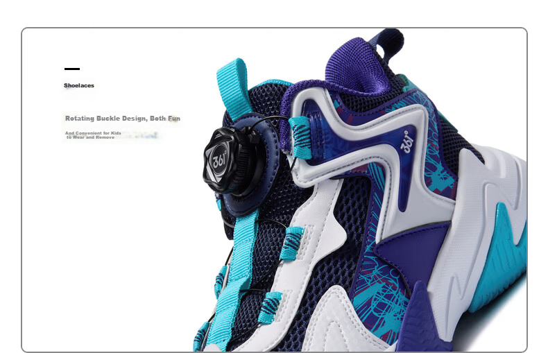361° Kids Sports Shoes Children's Basketball Shoes Four Seasons Youth Training Durable Knob Buckle Blue Size 42 16