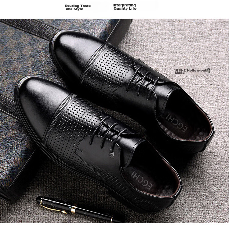 EGCHI Men's Leather Shoes, Business Formal Dress Shoes, British Style Commuter Footwear, 1618 Black (All-Season Style), Size 41 26
