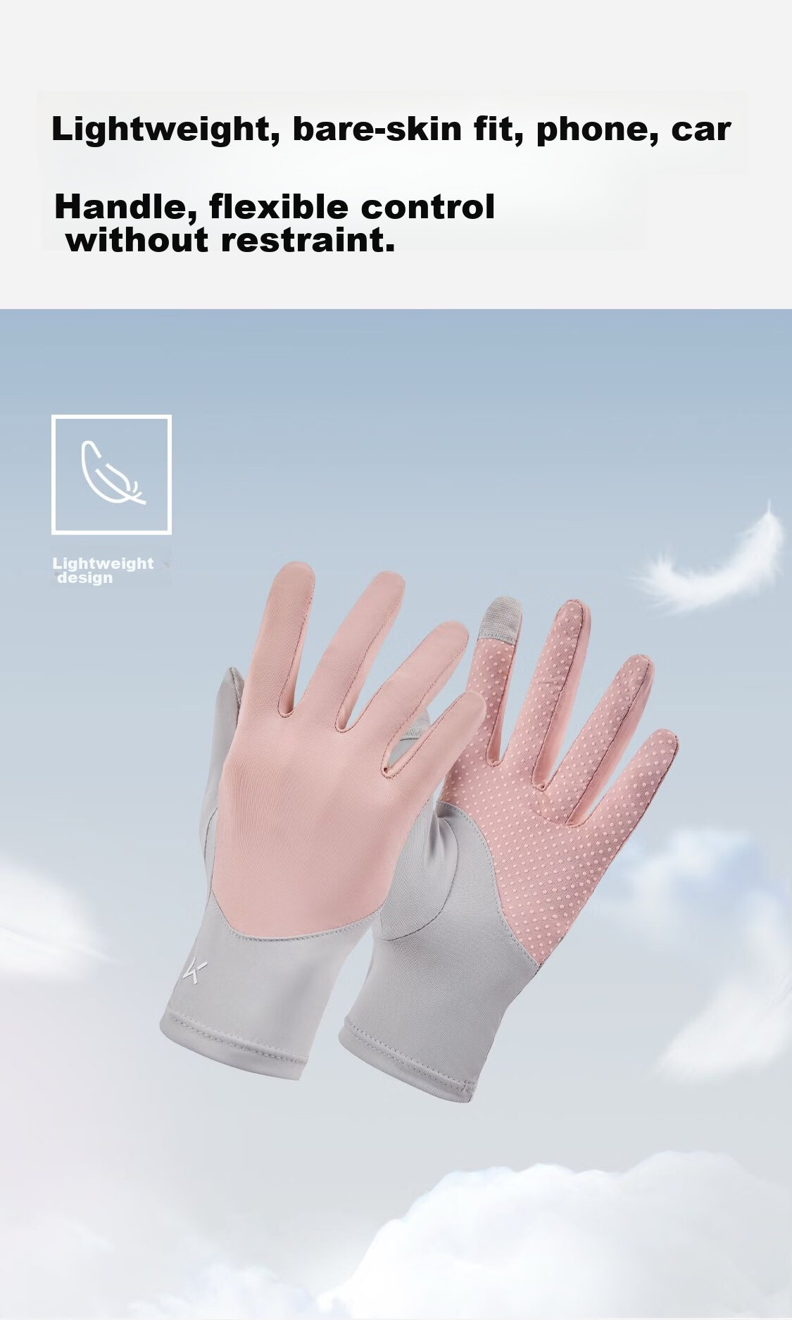 Keep Flexible Touchscreen Ice Silk Ultra-Thin Double Protection Cycling Gloves for Women Car Driving Cooling Sun Protection Non-Slip Early Cherry Pink 9