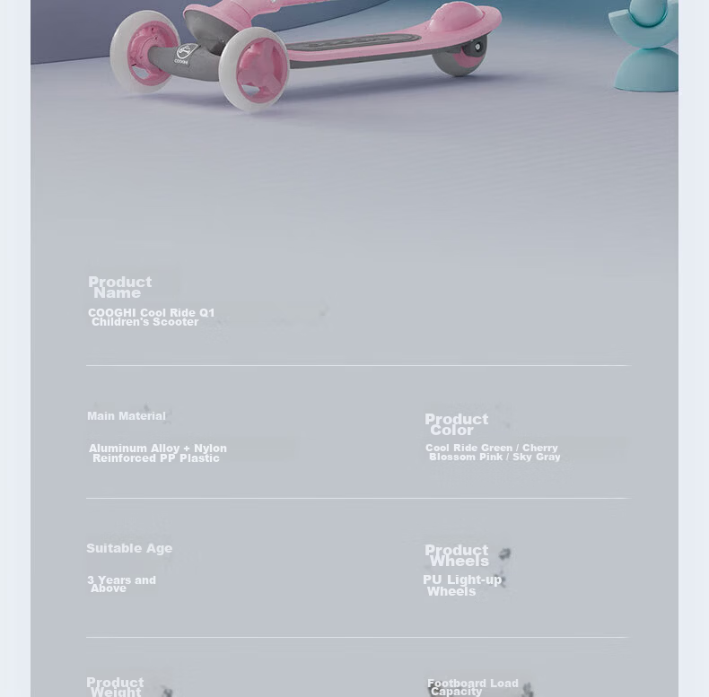 COOGHI Children's Scooter Q1 Foldable Gravity Steering Light-Up Wheels Birthday Gift for Ages 3-10, Cherry Blossom Pink 36