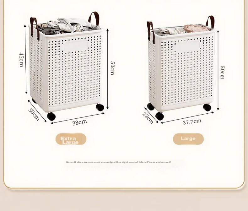 Baicaoyuan Foldable Laundry Basket with Wheels High-End Household Dirty Clothes Storage Basket Trolley Organizer Bin 9