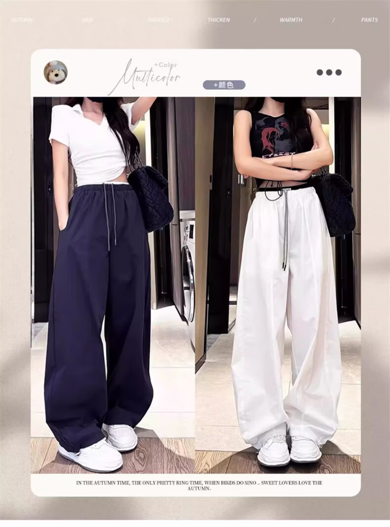 Langsha Women's American Style Work Pants Summer 2026 New High Waist Drawstring Colorblock Quick-Dry Sports Loose Casual Curved Cut Pants 1