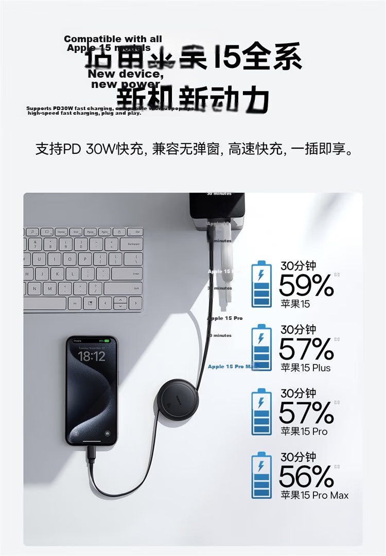Baseus 【Clear Mirror】 Series Retractable Type-C Data Cable 3A Fast Charging Cable for iPhone 15/16 Pro Max / Huawei Mate 70 / Xiaomi Phone CarPlay Car Charger 1m 8
