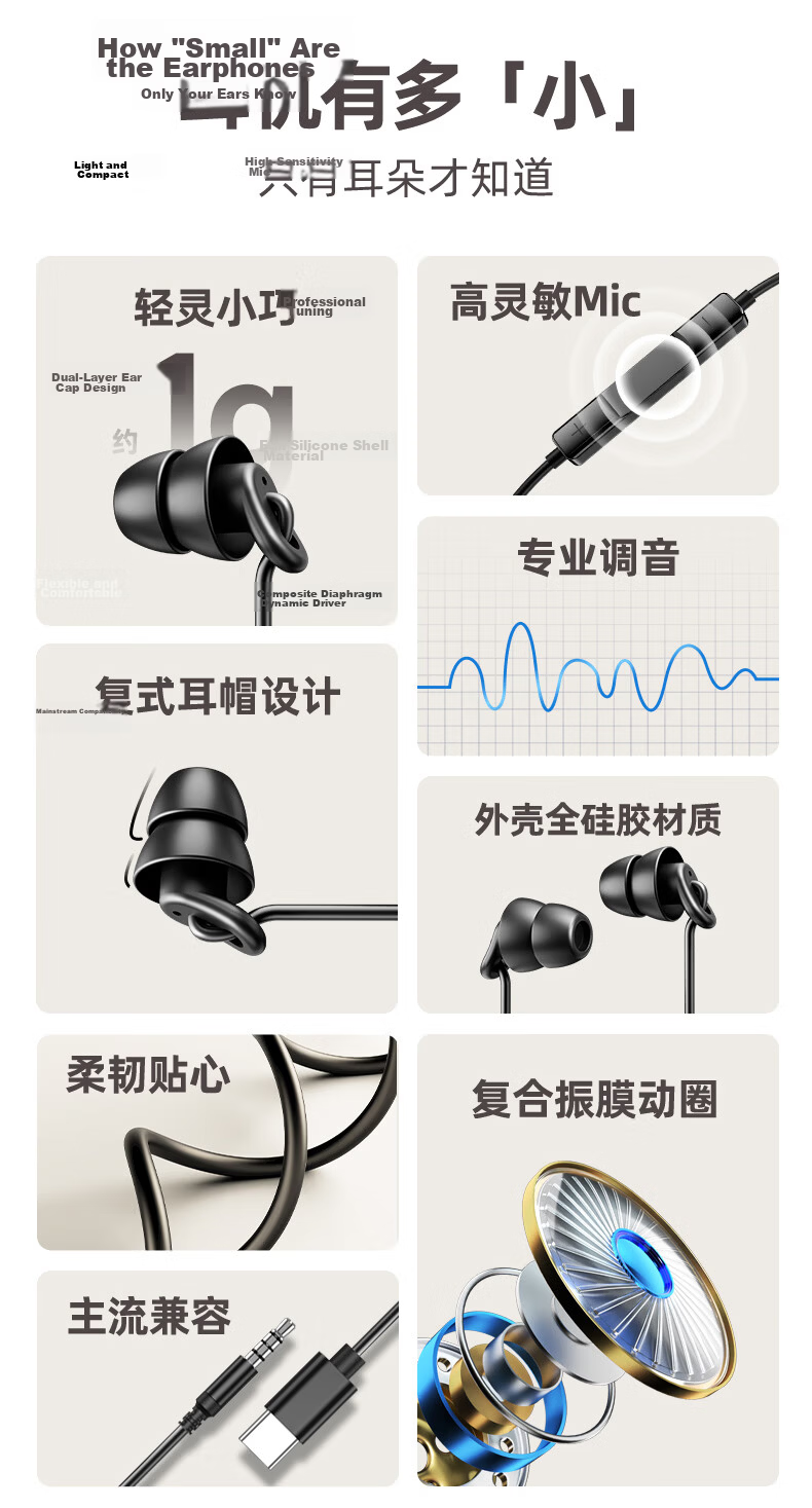 Aigo High-Definition Sound Quality Type-C Wired Headphones Digital Interface Compatible with OPPO, Xiaomi, Android Phones, Computers, IPhone 15/16 A160D 2