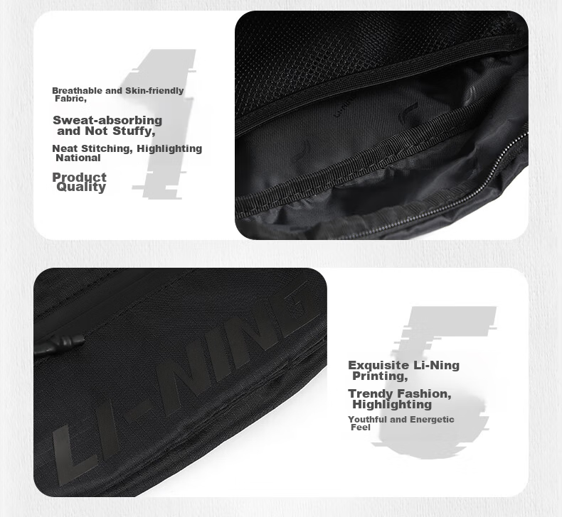 LI-NING Crossbody Bag Unisex Travel Shoulder Waist Bag Sports Cycling Running Fitness Large Capacity Canvas Bag for Phone 33