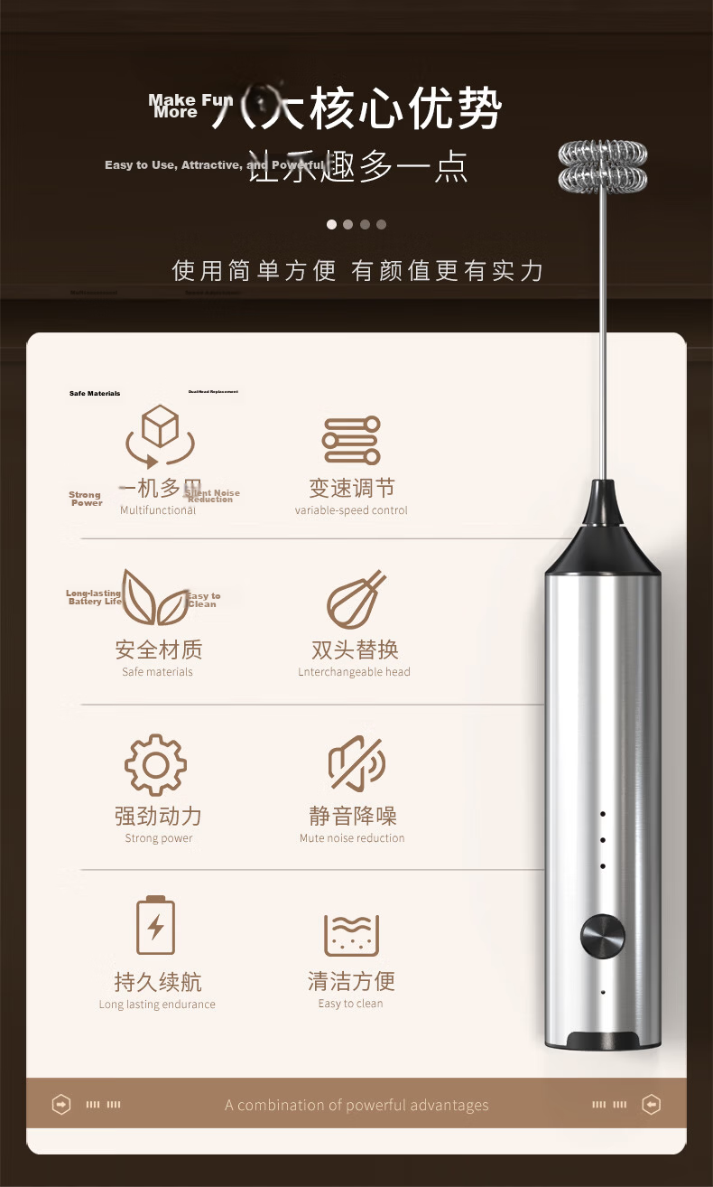 CLITON Rechargeable Electric Coffee Milk Frother Whisk Mixer Stick Milk Foam Maker 4