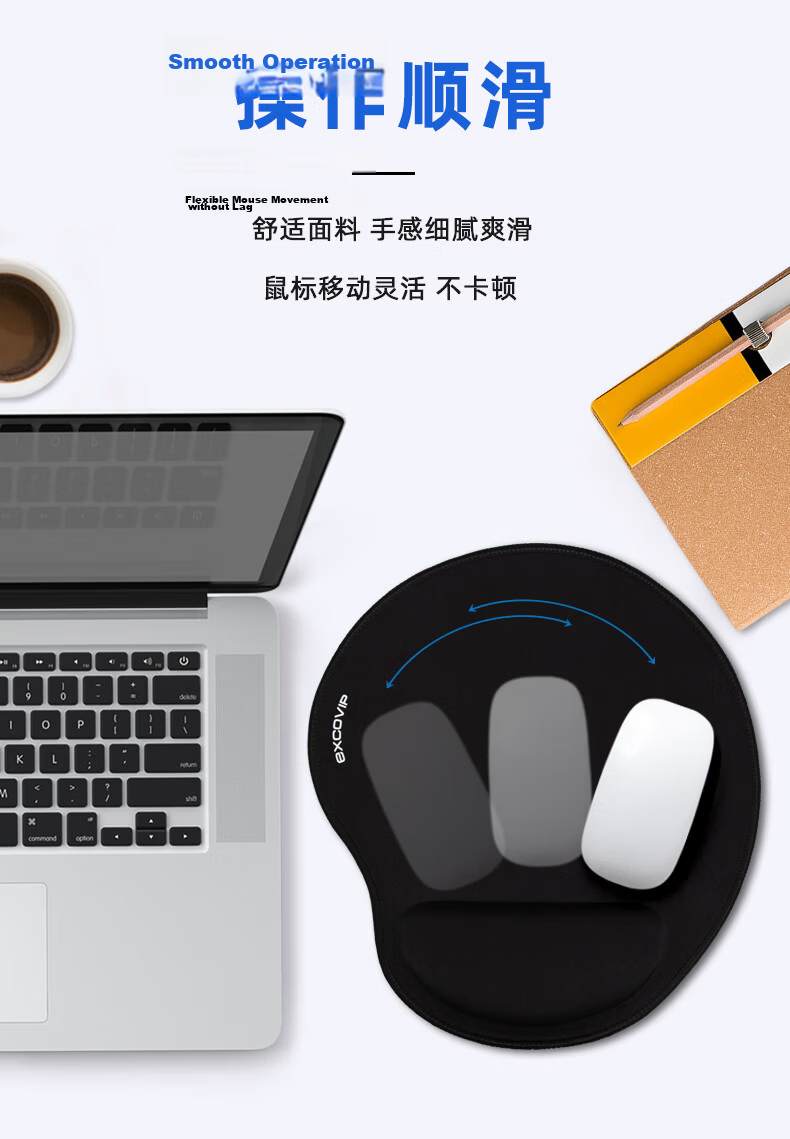 EXCO Extra Large Soft Wrist Support Mouse Pad, Wrist Rest, Thick Memory Foam, Laptop Pad for Men, Add-On Item, E-Sports Gaming, Ergonomic, Business Comfortable Office Gray 3791 4