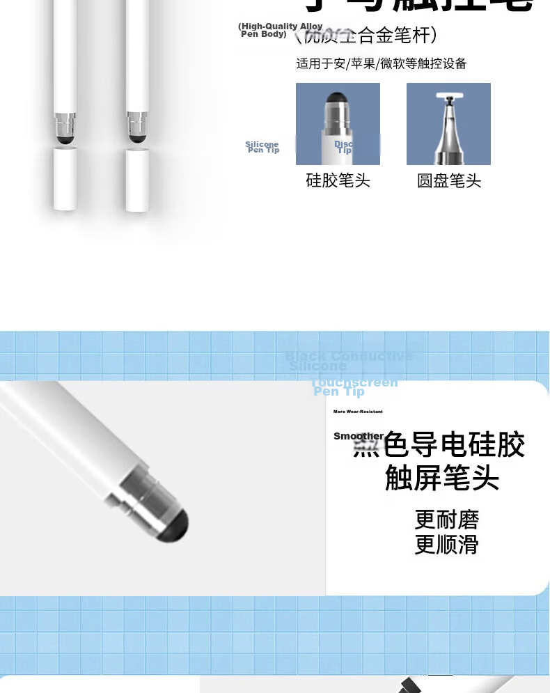 Aolang IPad Capacitive Stylus, Mobile Touch Pen, Round Disc Touchscreen Pen for Tablets, Universal Drawing Pen for Xiaomi, Apple, OPPO, Huawei Matepa, Writing Ballpoint Pen, Two-In White 7
