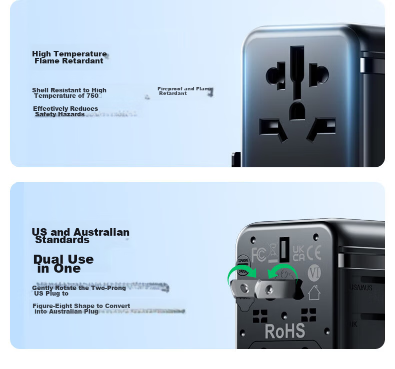 BIAZE PD35W Fast Charging International Travel Adapter Multi-Country Universal Travel Socket Multi-Functional Converter UK EU US AU JP KR SG Compatible 3A2C No Switch 13